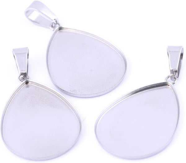 50Pcs Stainless Steel Teardrop Cabochon Base Setting Trays 18X25Mm Charm Pendant Bezel Blanks Diy Necklace Making Findings