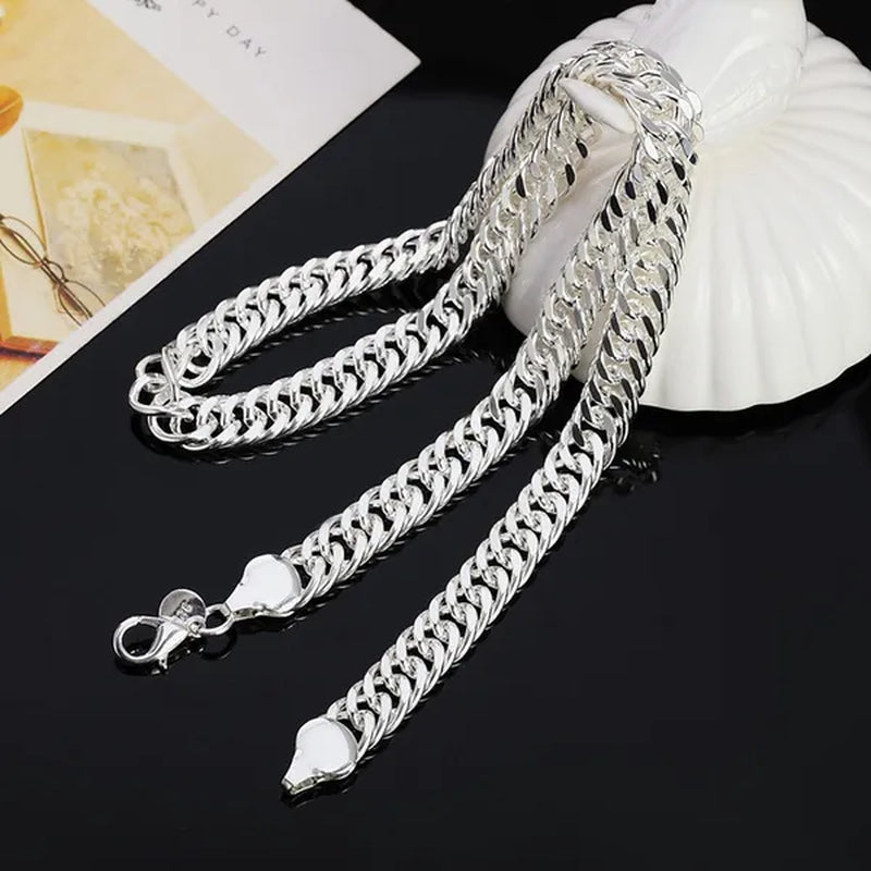 "HOT!" Fashion 925 Sterling Silver 10MM Full Sideways Chain Necklace 20'' 24'' Inch for Men Jewelry Wholesale