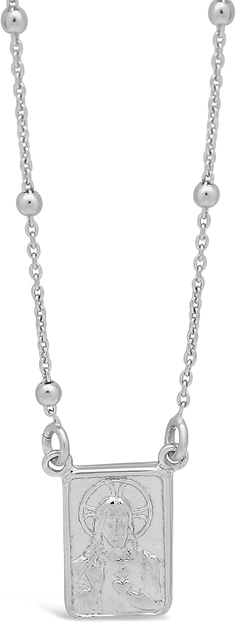 FRONAY Sterling Silver Scapular Necklace for Women, Sacred Heart of Jesus & Our Lady of Mount Carmel Medal, Double Sided Single Pendant, 16 Inches