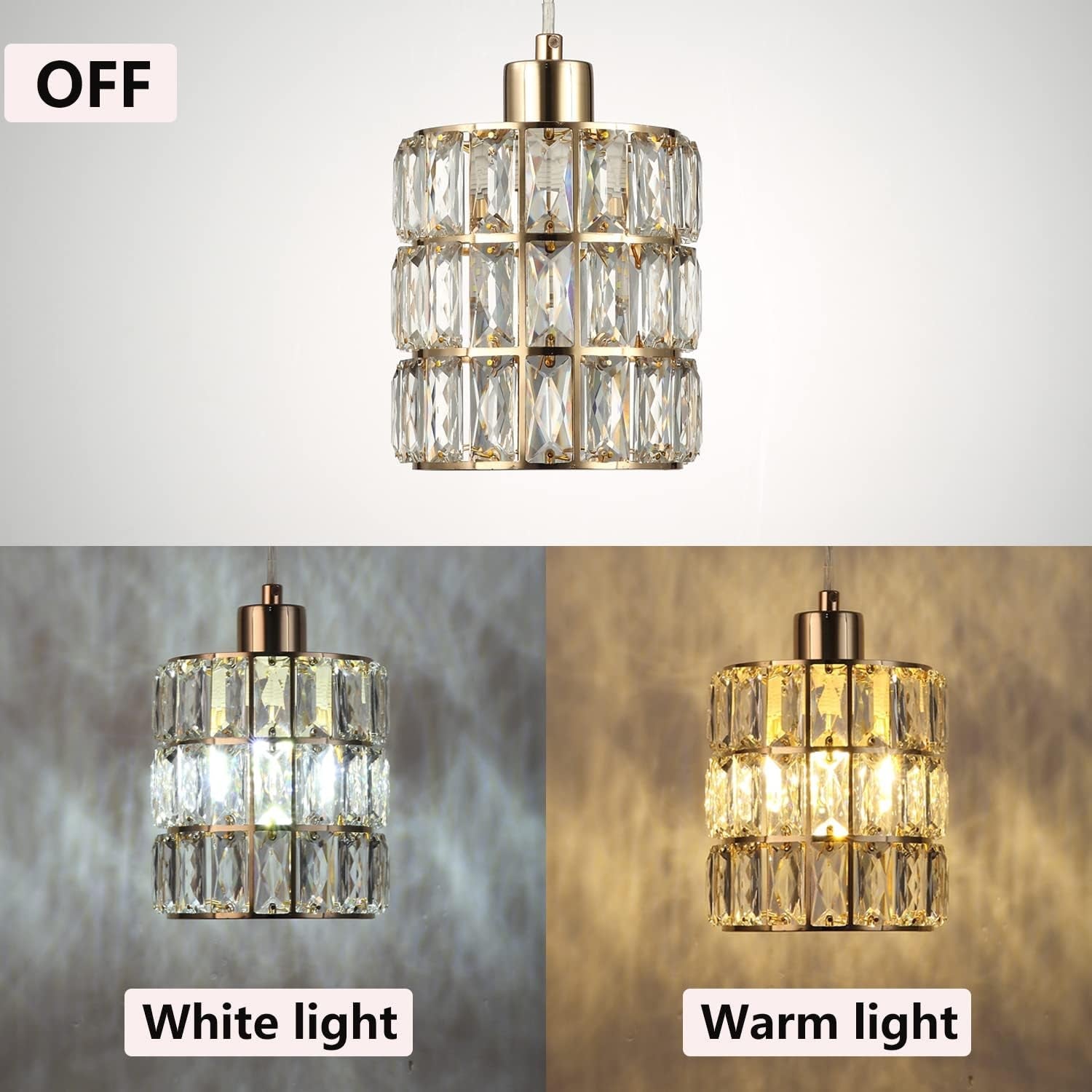Gold Crystal Pendant Light, Pendant Lights Kitchen Island 3 Pack, Adjustable Modern Pendant Light, Hanging Light Fixtures for Dining Room Entryway Living Room Bar