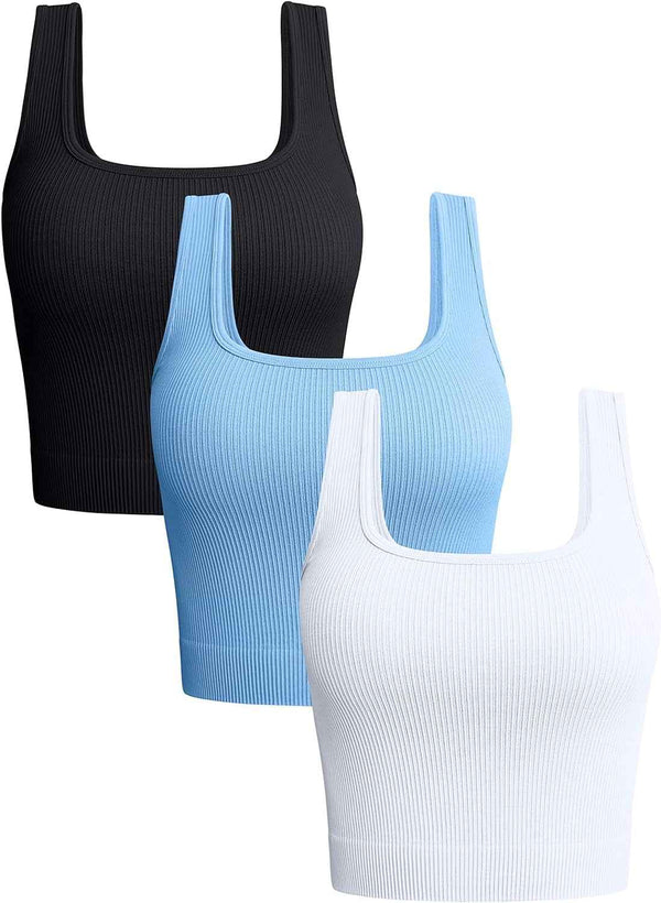 Women'S 3 Piece Tank Tops Ribbed Seamless Workout Exercise Shirts 2025 Summer Basic Camis