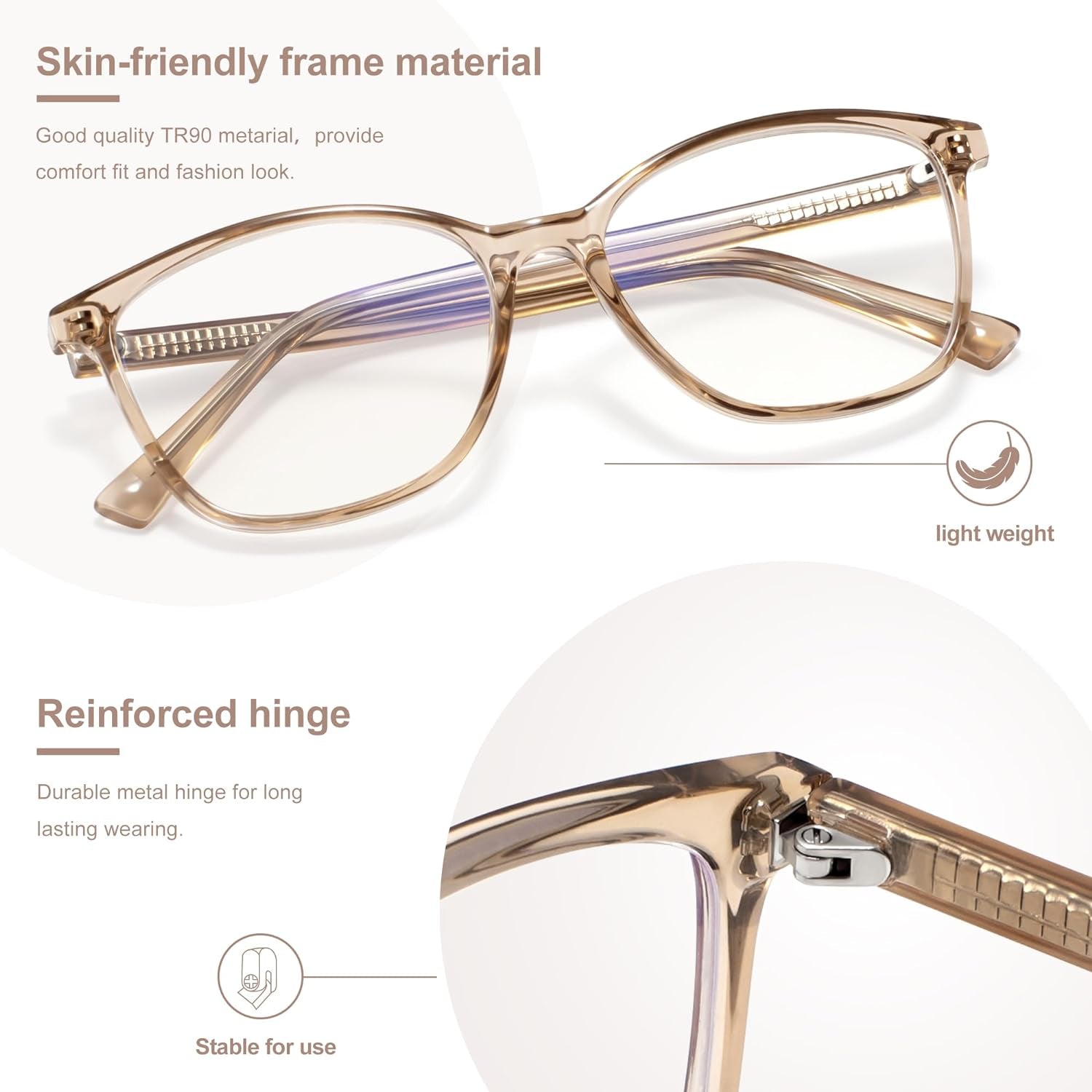 Blue Light Blocking Glasses Anti Eyestrain UV Glare Blue Light Glasses for Women with Case, TV Phone Computer Gaming Eyeglasses (Coffee Brown)