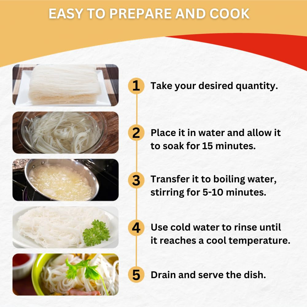 Rice Vermicelli Noodles, He Yuan Thin Rice Noodles, Maifun Rice Great for Traditional Thai, Vietnamese, Chinese, Japanese Stir Fry & Soups 14Oz (400 G) 1 PACK + 1 Steel Spoon
