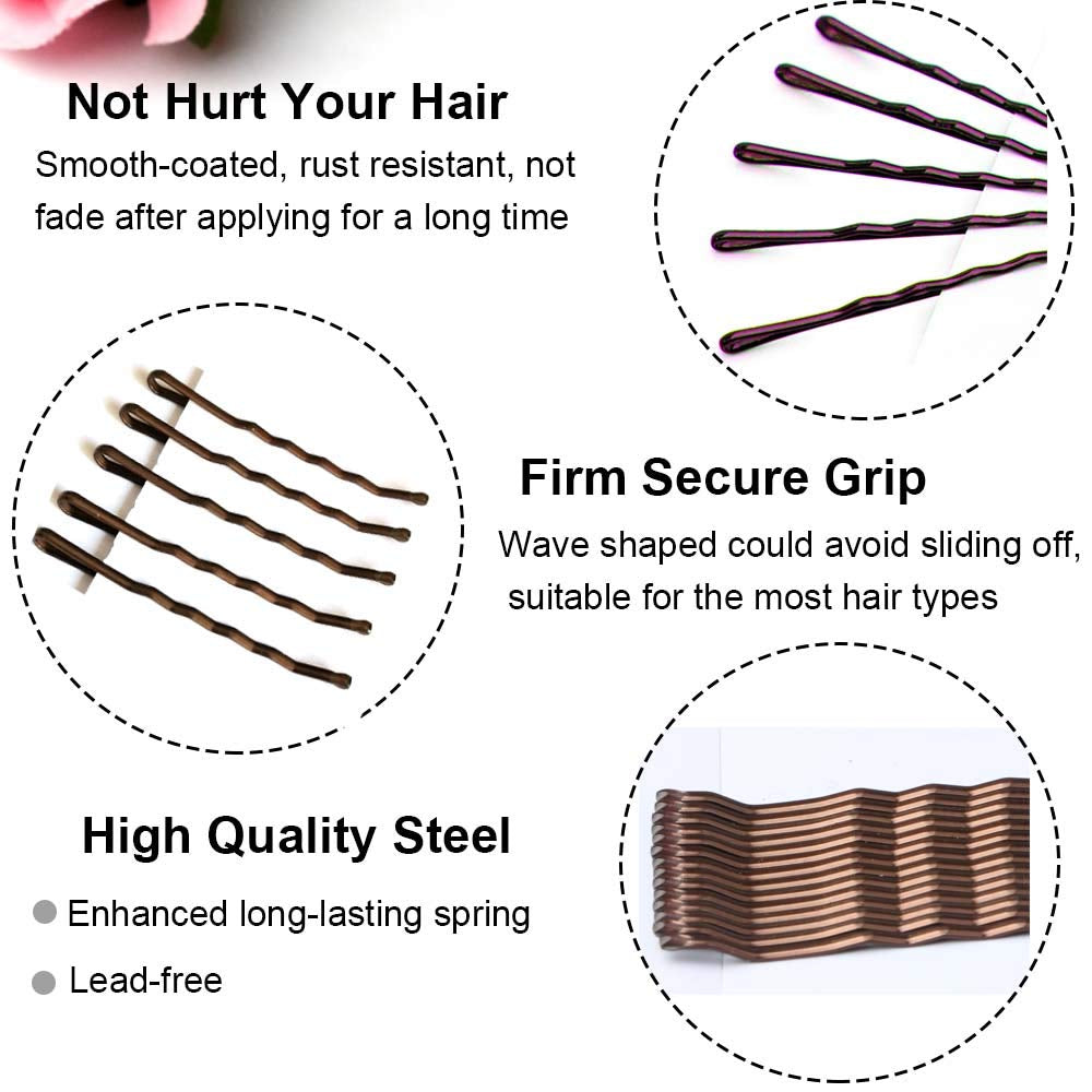 Hair Bobby Pins Brown with Cute Case, 200 CT Bobby Pins for Buns, Premium Hair Pins for Kids, Girls and Women, Great Hair Pins for Thick Hair and Thin Hair, 2 Inch (Brown)