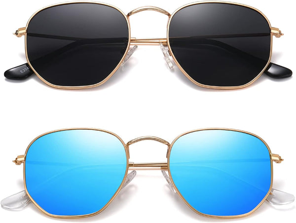 Polarized Hexagon Sunglasses for Women Men Polygon Square Sun Glasses UV400 Protection Metal Frame