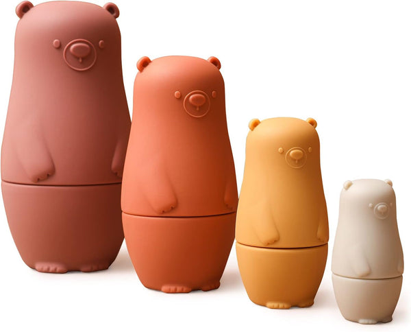 Russian Nesting Dolls for Kids Silicone Easter Toys Matryoshka Doll Montessori Educational Toy Bears Stacking Nesting Doll Toys for Toddlers 3 Years up (Red Doll)
