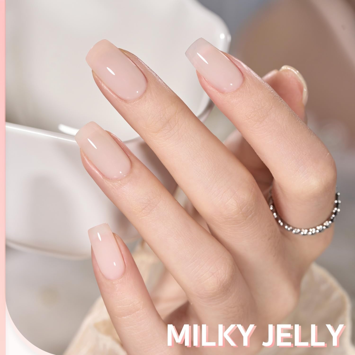 Milky Jelly Nude Gel Nail Polish Set, 6 Transparent Colors Sheer White Pink Soak off UV Light Cure Gel Polish Kit for Salon and Nail Art DIY at Home