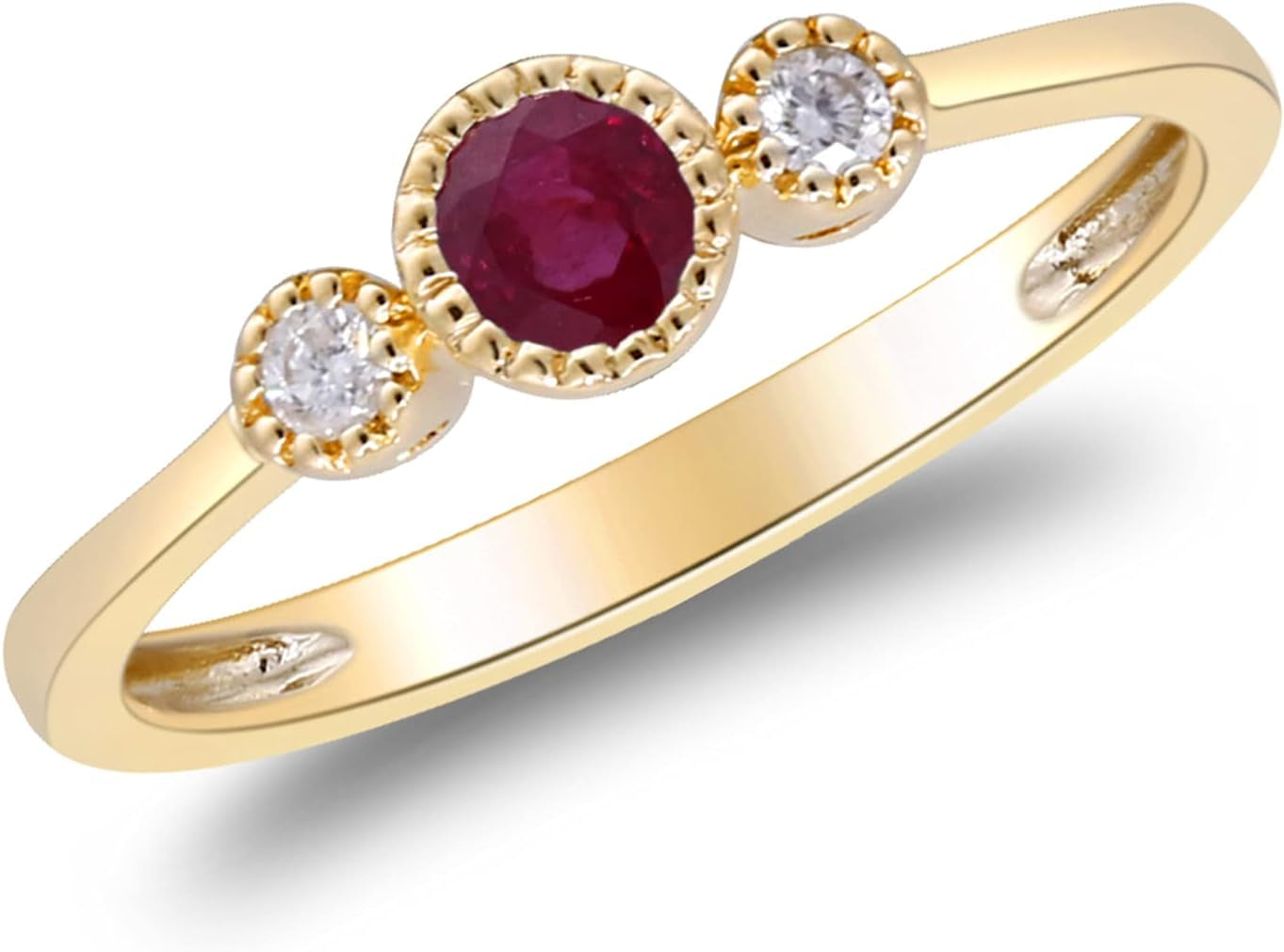 10K Yellow Gold Mozambique Ruby & Diamond Ring for Women - Ethically Sourced, Halo Setting, 0.33 Carat Ruby, 0.14 Carat Diamonds