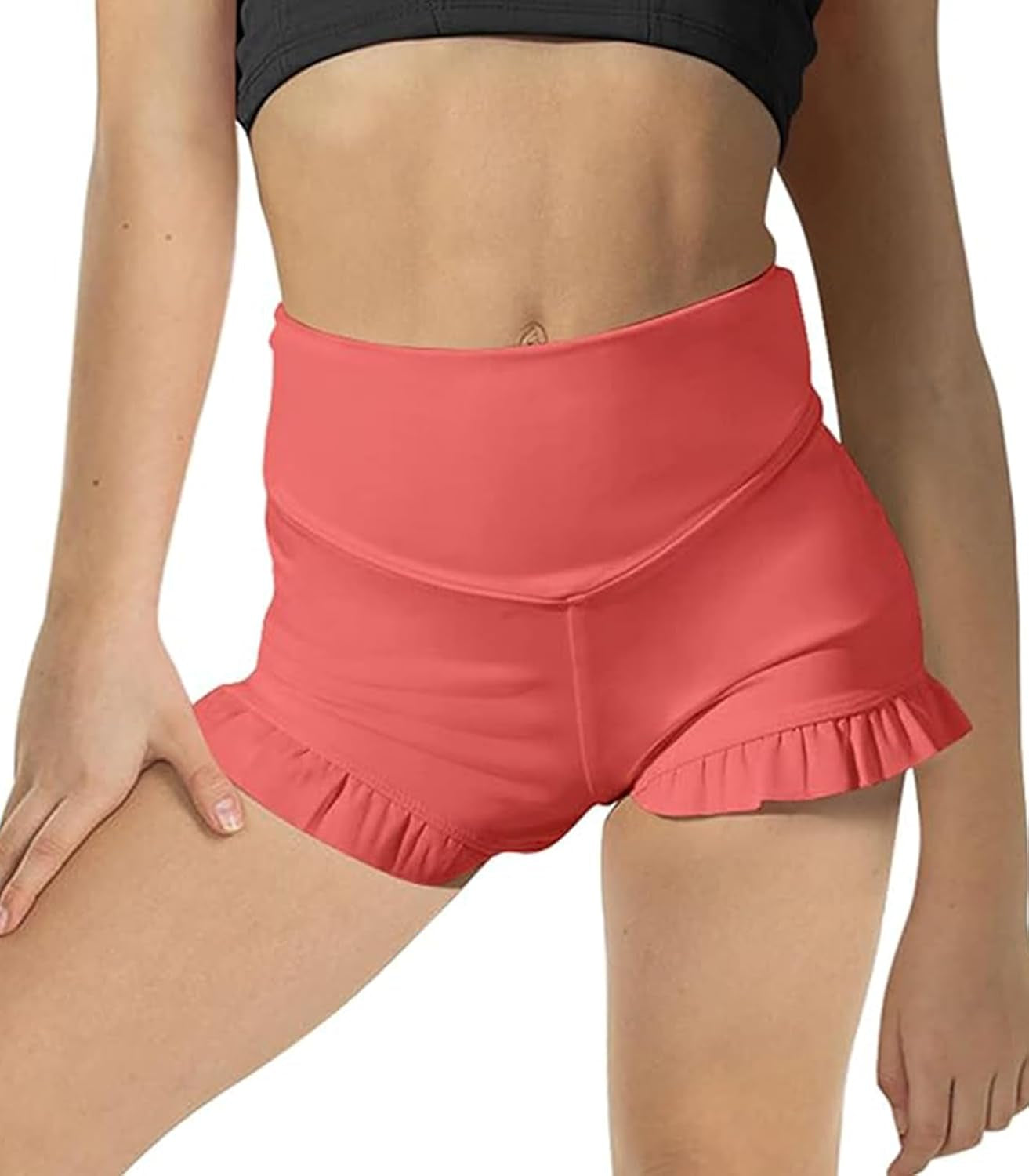 Girls Athletic Shorts High Waisted Ruffle Dance Shorts Yoga Workout Running Shorts