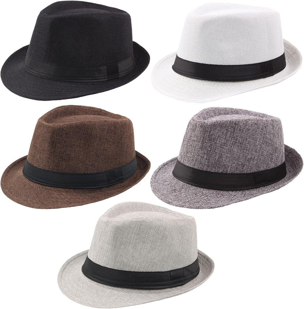 5 Pack Short Brim Fedora Classic Summer Beach Sun Hat Panama Cap for Men Women