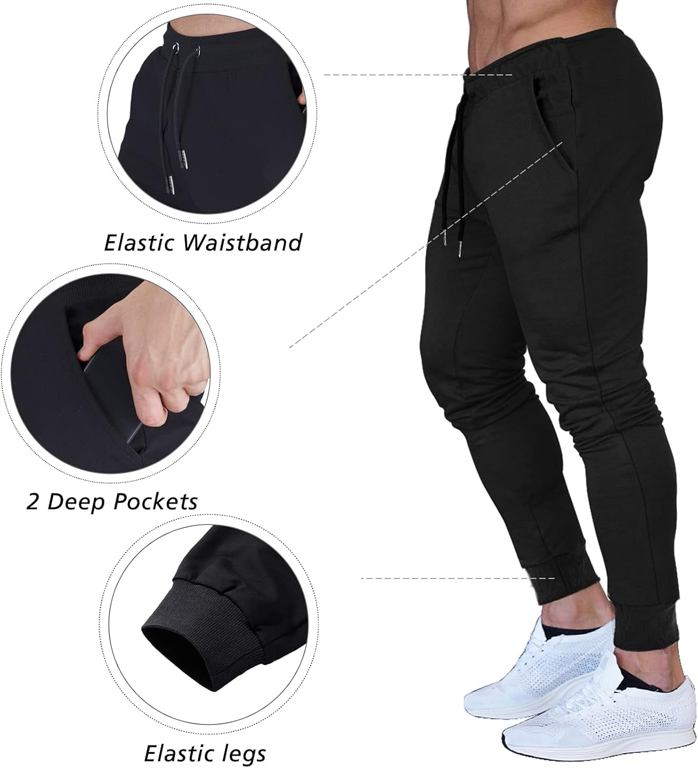 Men'S Slim Joggers Workout Pants for Gym Running and Bodybuilding Athletic Bottom Sweatpants with Deep Pockets