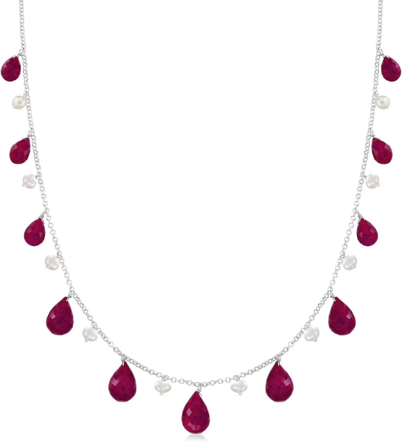 Gemstone and 4-5Mm Cultured Pearl Drop Necklace in Sterling Silver
