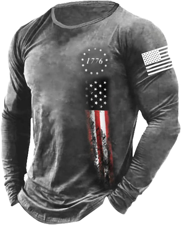 Mens Graphic T Shirt Long Sleeve 1776 American Flag Shirts