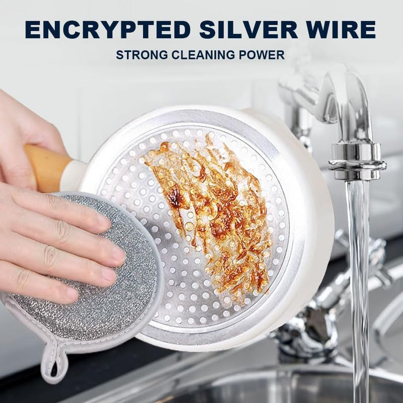 2025 New Multifuctional Wire Dishwashing Rags for Wet and Dry, round Multipurpose Double Layer Non Scratch Wire Dishcloth Cleaning Washing Cloth for Kitchen Sinks Household Supplies (3 Pack)
