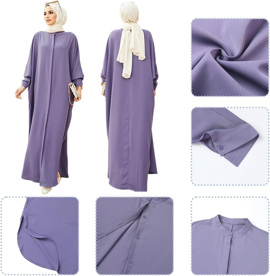 Women'S Muslim Dress Ramadan Abaya Batwing Sleeve Henley Shirt Prayer Kaftan Dubai Islamic Dress