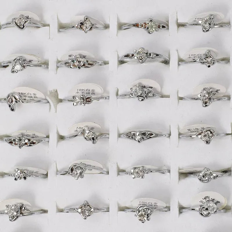 10Pcs/Lot Mixed Cubic Zirconia Women'S Silver Plated Rings Wholesale Lots Bulk Job Resale Fashion Jewelry Party Wedding Xmas Gift