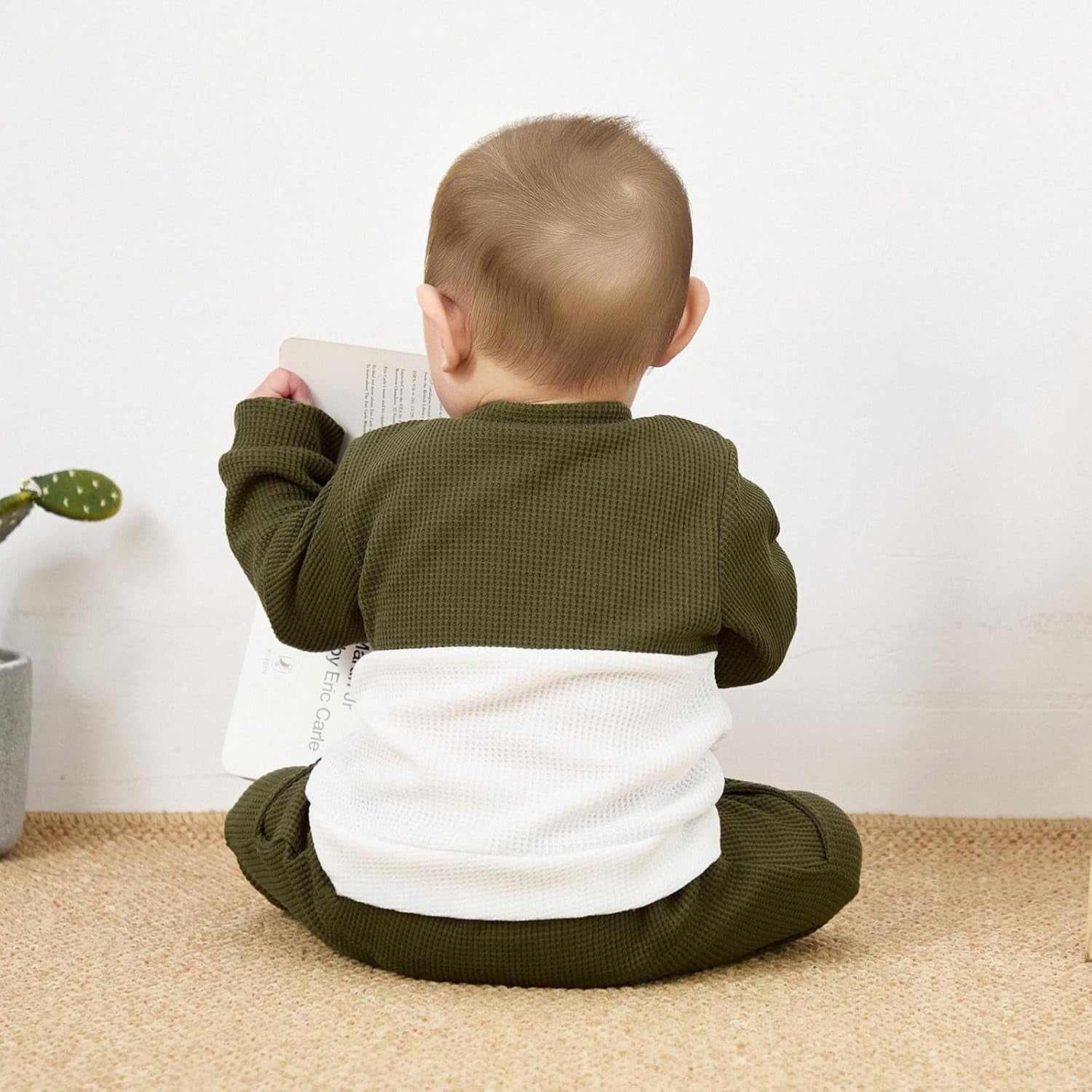 Baby Boy Clothes Fall Winter Waffle Knit Contrast Color Sweatshirt Tops Casual Pants Set Toddler 2Pcs Outfit