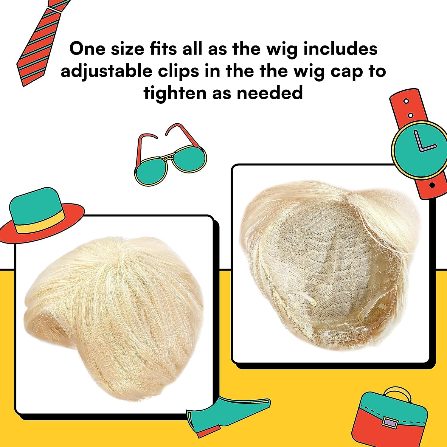 '- Blonde Beach Dude Wig - Short Synthetic Layered Bleach Blond Doll Costume Hair for Men with Adjustable Wig Cap