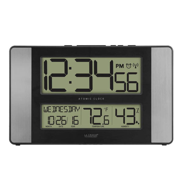 11 In. X 7 In. Atomic Digital Clock with Temperature and Humidity in Aluminum Finish