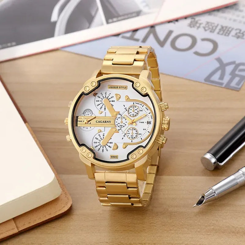 CAGARNY Brand Design Watch Man Fashion Luxury Gold Steel Bracelet Strap Quartz Wristwatches Business Male Gifts Watches NATATE
