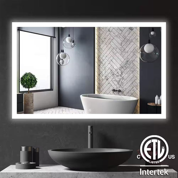 48 In. W X 30 In. H Large Rectangular Frameless LED Light with Anti-Fog Wall Mounted Bathroom Vanity Mirror