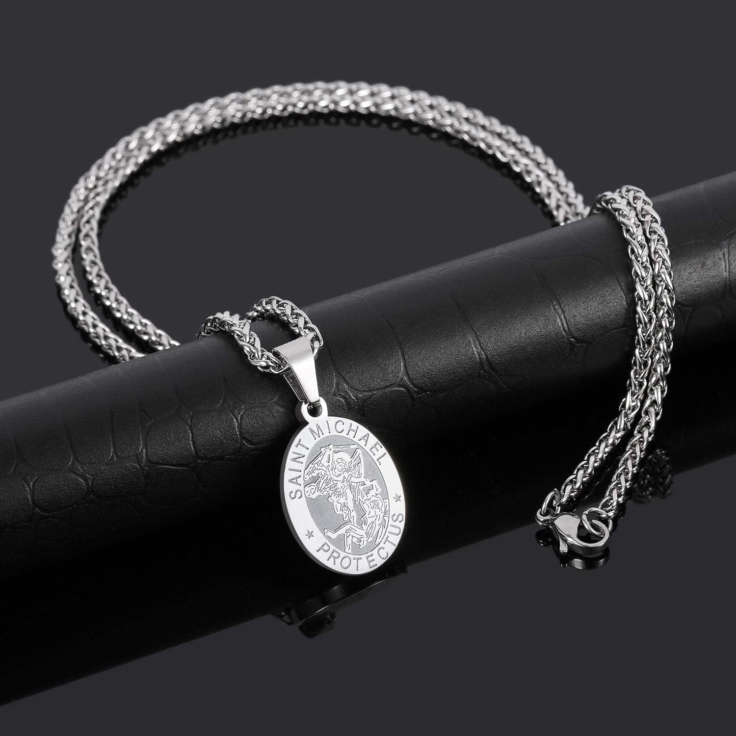 Saint Christopher/Michael/Anthony/Jude/Joseph Medal Necklace for Men Women，Stainless Steel Oval Saint Patron Medal Religious Catholic Amulet Gifts