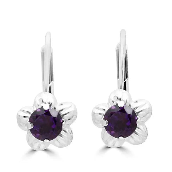 Majesty Diamonds MDR170014 1 CTW Round Purple Amethyst Floral Motif Drop Dangle Earrings in 14K