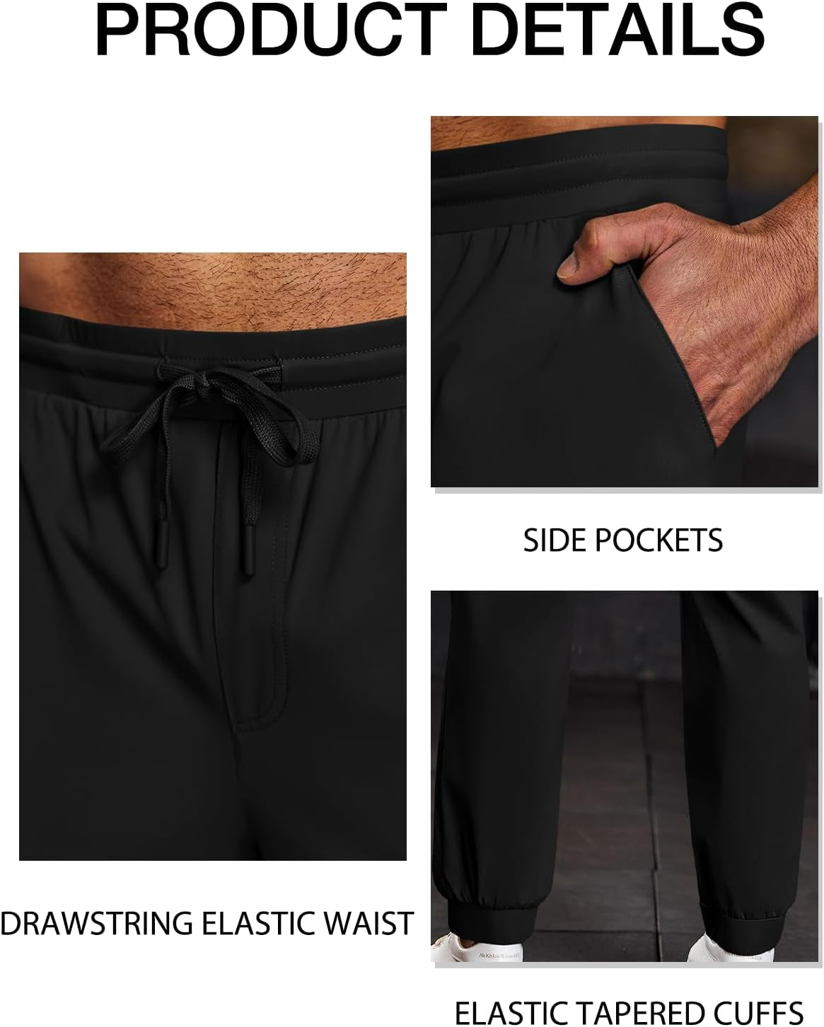 Mens Jogger Pants Workout Athletic Casual Drawstring Elastic Waist Lightweight Sport Running Sweatpants Black, Xx-Large