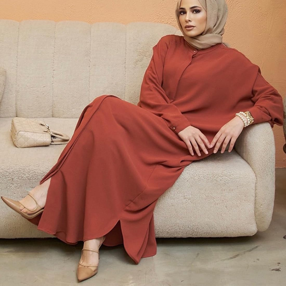 Women'S Muslim Dress Ramadan Abaya Batwing Sleeve Henley Shirt Prayer Kaftan Dubai Islamic Dress
