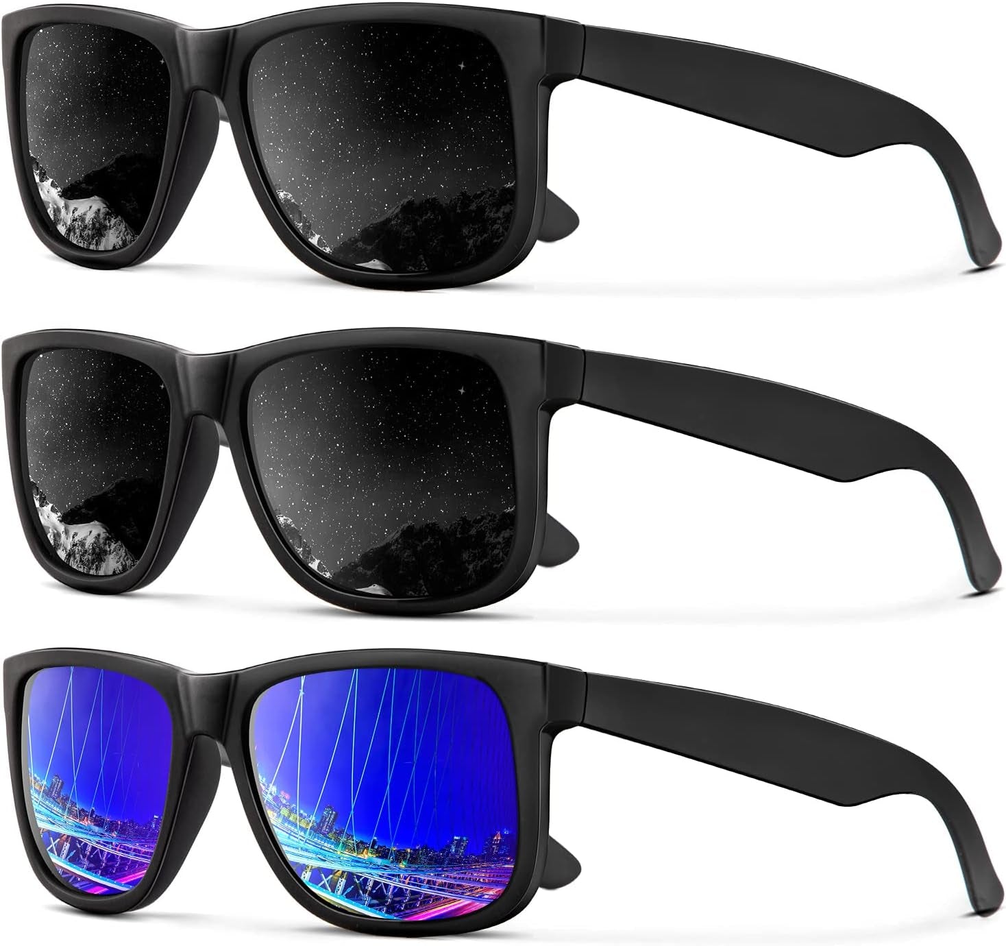 Sunglasses Men Polarized Sun Glasses for Mens Womens Classic Matte Black Frame UV Protection 3Pack