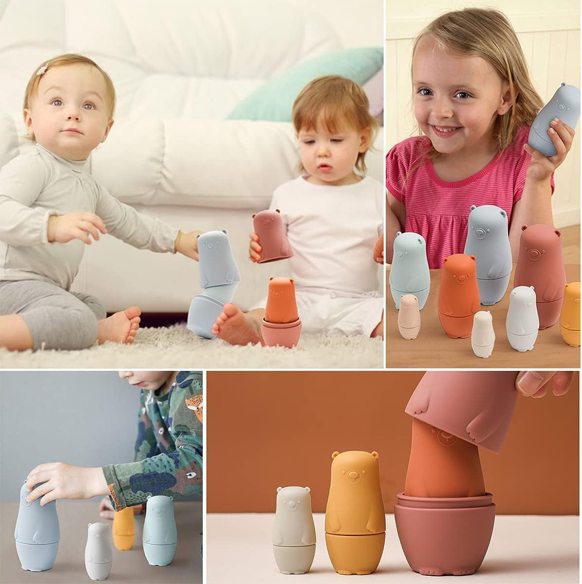 8 Pieces Silicone Nesting Dolls Russian Matryoshka Doll Easter Toys Montessori Educational Toy for Kid Boys Girls Bears Stacking Nesting Toys Set for Toddlers 3 Years Up