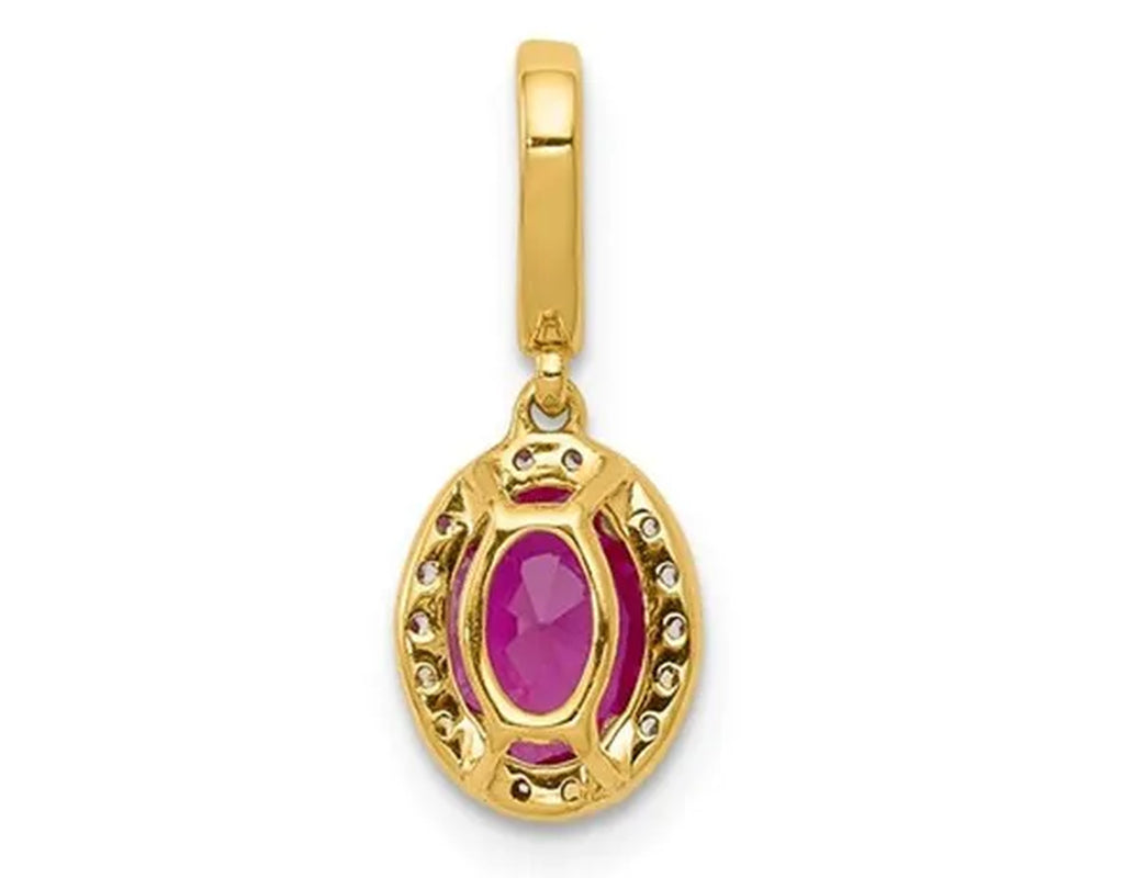 0.99 Carat (ctw) Ruby Solitaire Pendant Necklace in 14K Yellow Gold with Diamonds and Chain