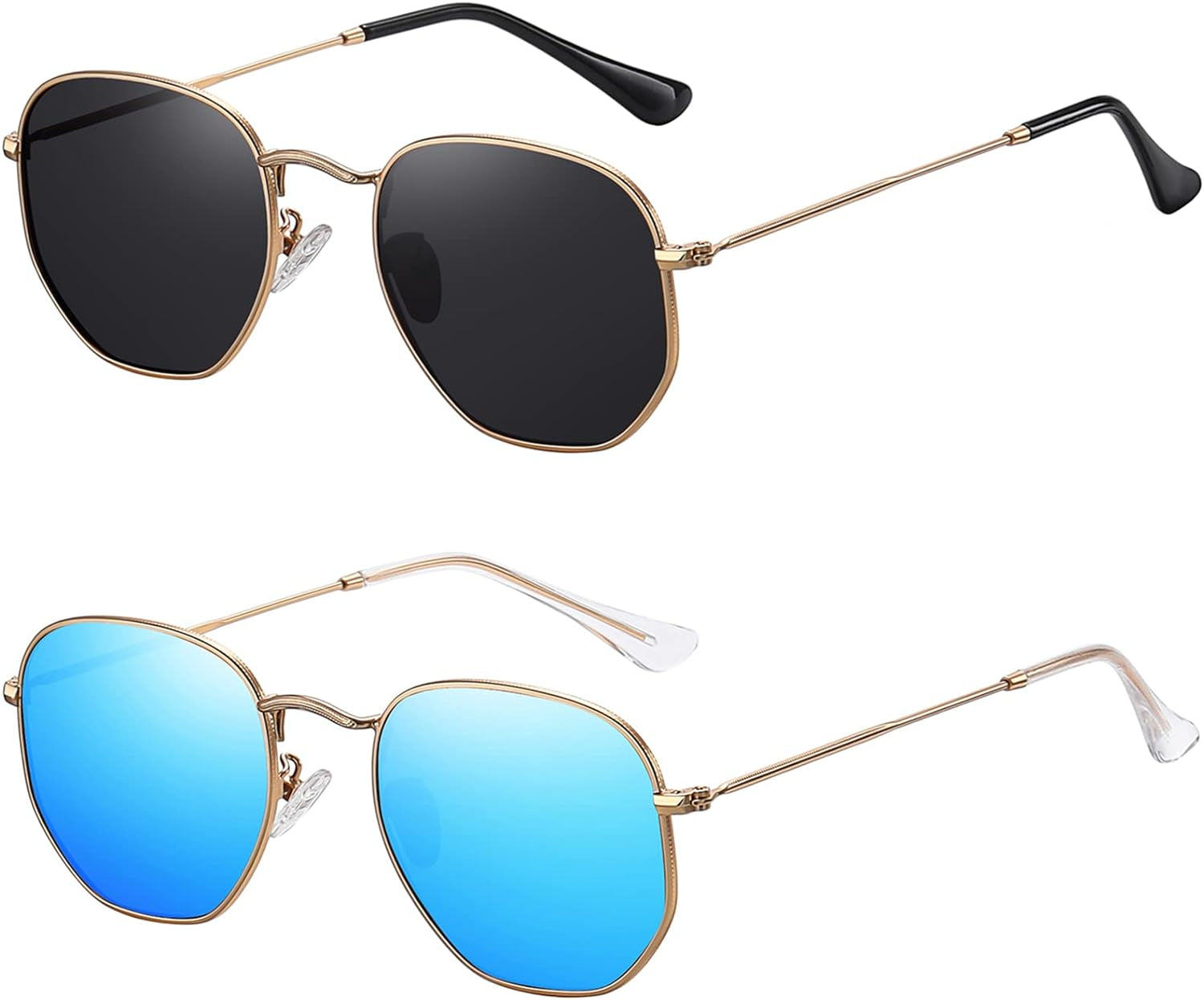 Polarized Hexagon Sunglasses for Women Men Polygon Square Sun Glasses UV400 Protection Metal Frame