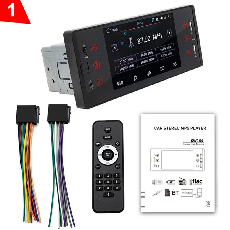 ESSGOO 1Din 5 Inch IPS HD Touch Screen Car MP5 Player Bluetooth 2USB FM Radio Car Stereo Support Mirrorlink and Rear View Camera