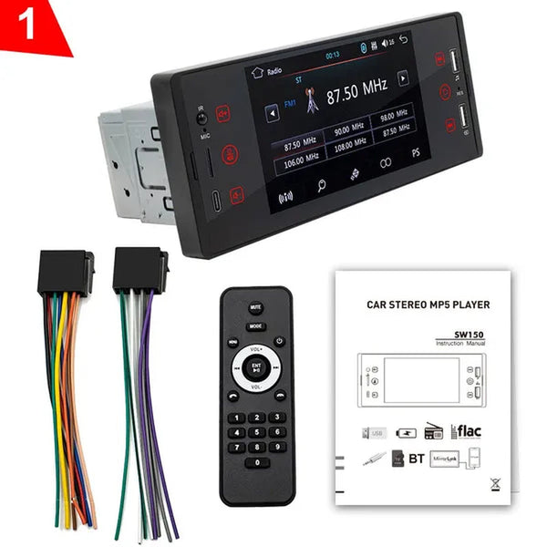 ESSGOO 1Din 5 Inch IPS HD Touch Screen Car MP5 Player Bluetooth 2USB FM Radio Car Stereo Support Mirrorlink and Rear View Camera