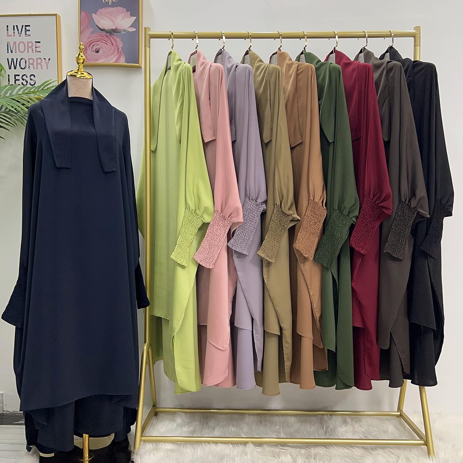 Abaya Muslim Modest Prayer Clothes with Hijab for Women 2-Piece All Cover Muslim Outfits Long Robe
