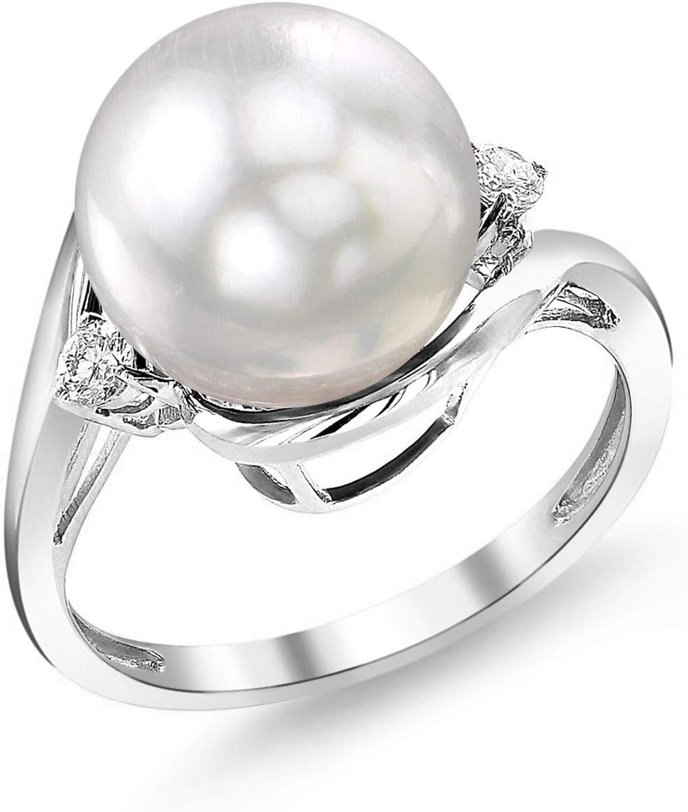 White South Sea Cultured Pearl Ring for Women 14K Gold Sia Pearl and Diamond Ring