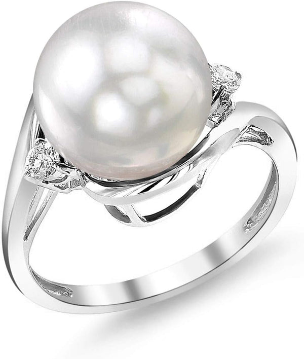 White South Sea Cultured Pearl Ring for Women 14K Gold Sia Pearl and Diamond Ring
