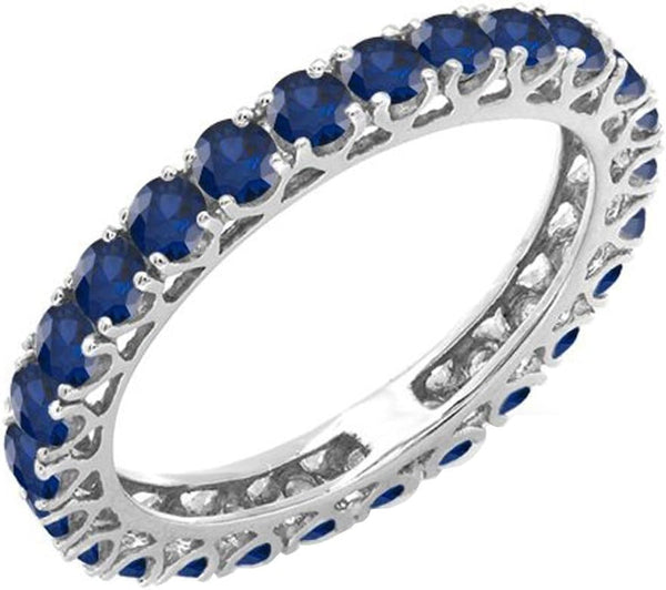 1.80 Cttw 10K round Blue Sapphire Womens Eternity Wedding Stackable Ring Band 1 3/, Solid White Gold