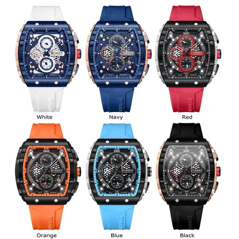 CURREN Mens Watch COOL Large Men's Classical Luxury Sports Design Watches Rubber Strap Waterproof Chronograph Date Quartz Relogios Masculino 8442