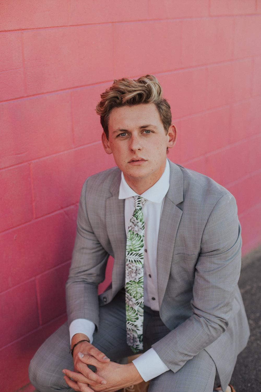 Men'S Skinny Tie Floral Print Cotton Necktie, Great for Weddings, Groom, Groomsmen, Missions, Dances, Gifts.