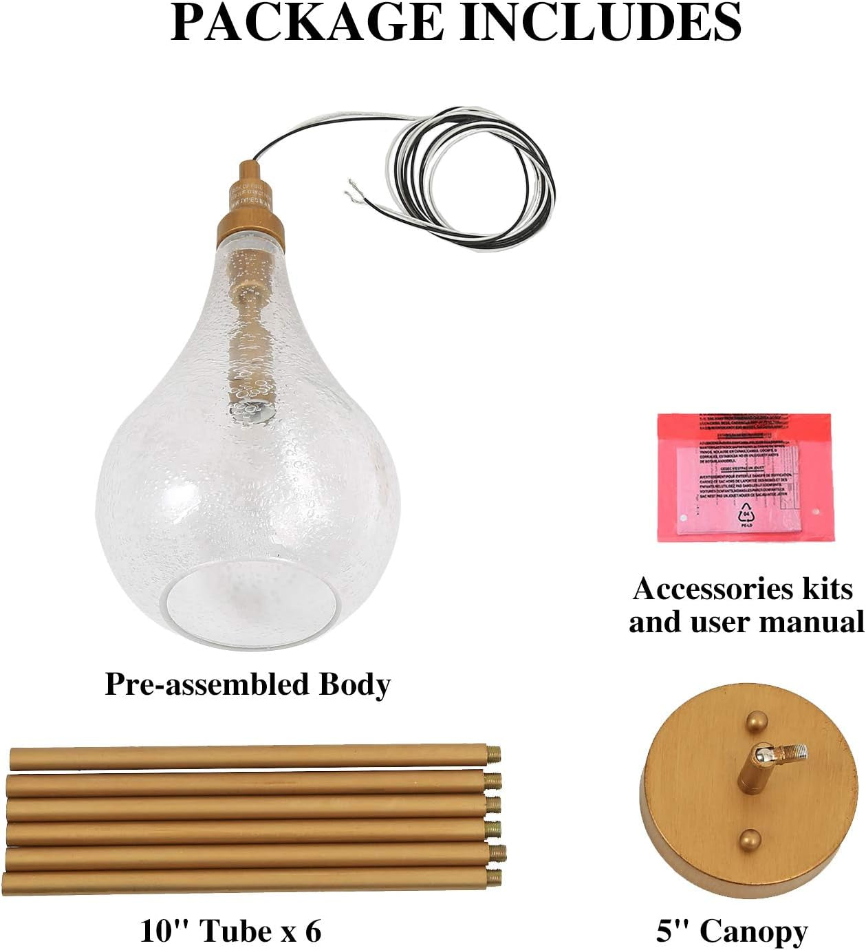 Gold Glass Pendant Lighting for Kitchen Island, Bedroom, Dining Room, Entryway, Sink, Breakfast Nook