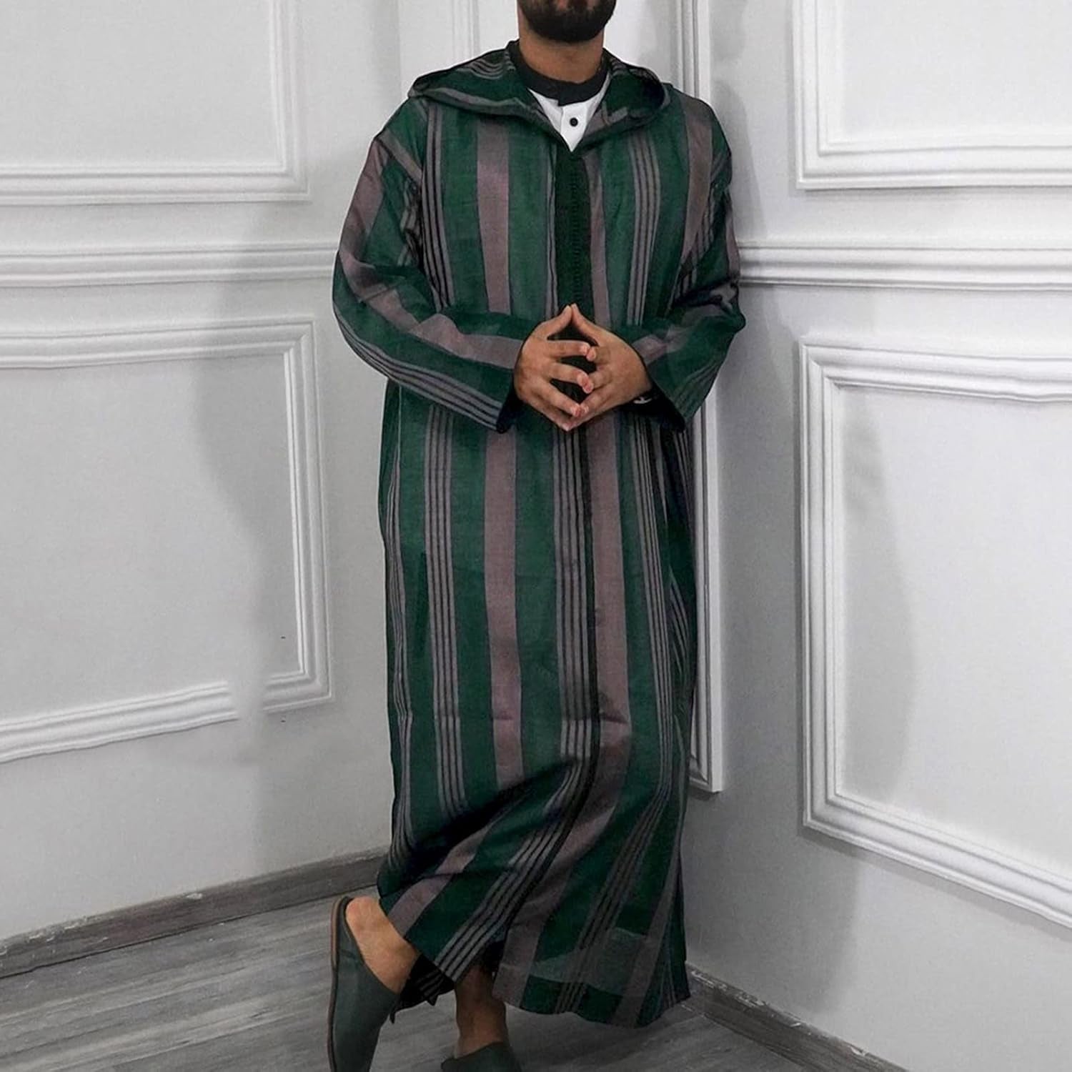 Men'S Muslim Kaftan Thobe Middle East Islamic Saudi Arabic Robes Long Sleeve Lightweight Clothing Ramadan Dress