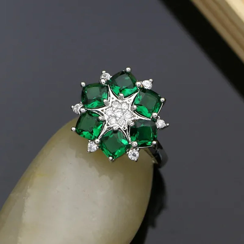 Flower Shaped 925 Silver Jewelry Green Emerald White Crystal Jewelry Sets Women Earrings/Pendant/Necklace/Rings/Bracelet