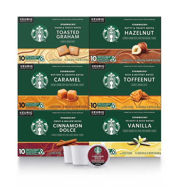 K-Cup Coffee Pods—Flavored Coffee—Variety Pack for Keurig Brewers—Naturally Flavored—100% Arabica—6 boxes (60 pods total)