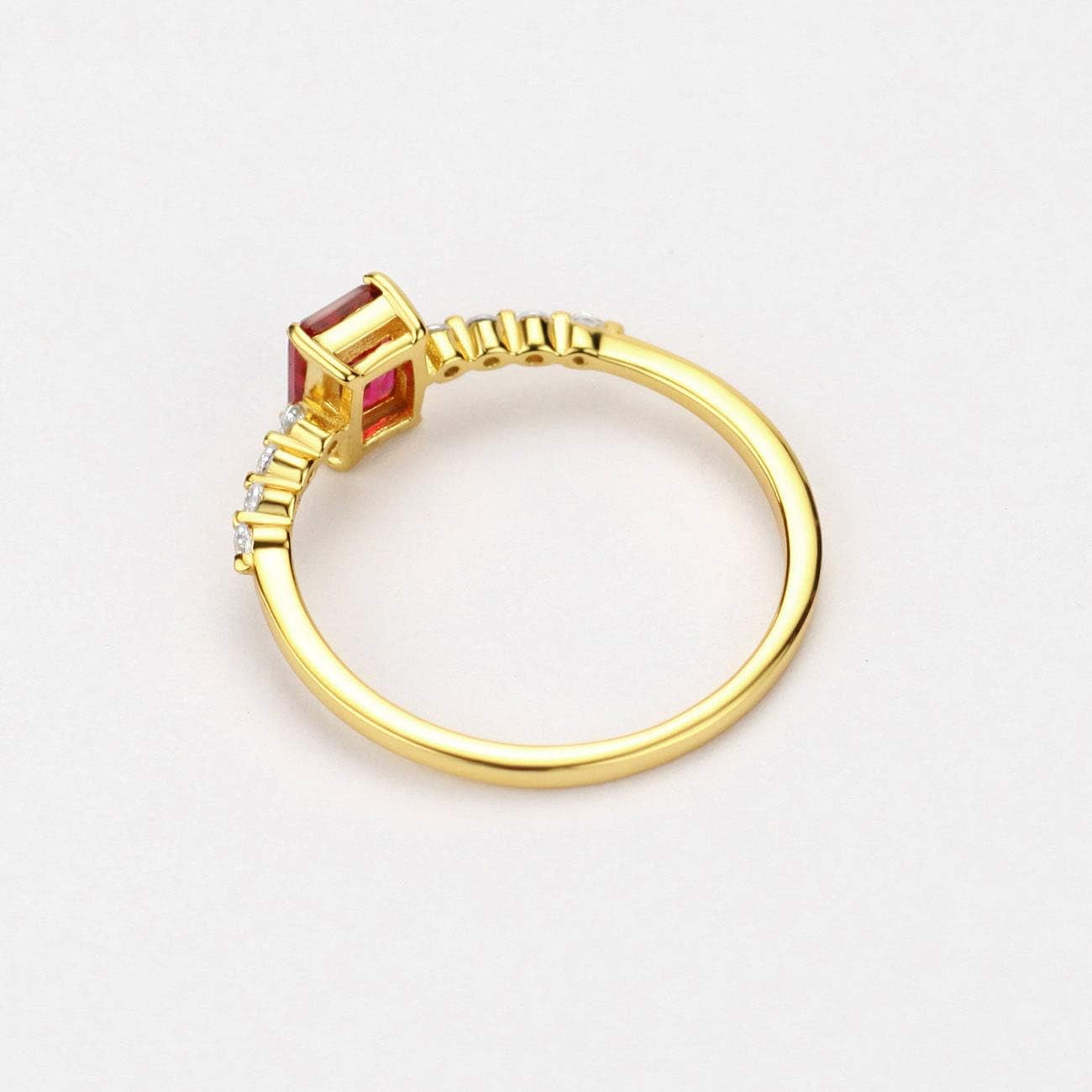 S925 Dainty Baguette Birthstone Rings CZ Band Rings Ruby 18K Gold Plated Sterling Silver Fine Jewelry for Women