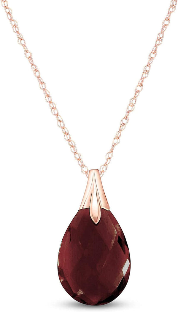 9K Rose Gold Garnet Teardrop Shape Pendant Necklace, Natural AAA Briolette Cut, 18-24 Inches