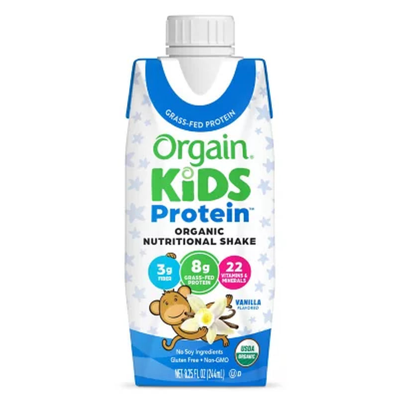 Orgain Kids 8G Protein Organic Nutritional Shake, Vanilla, 8.25 Fl. Oz., 12 Pk.