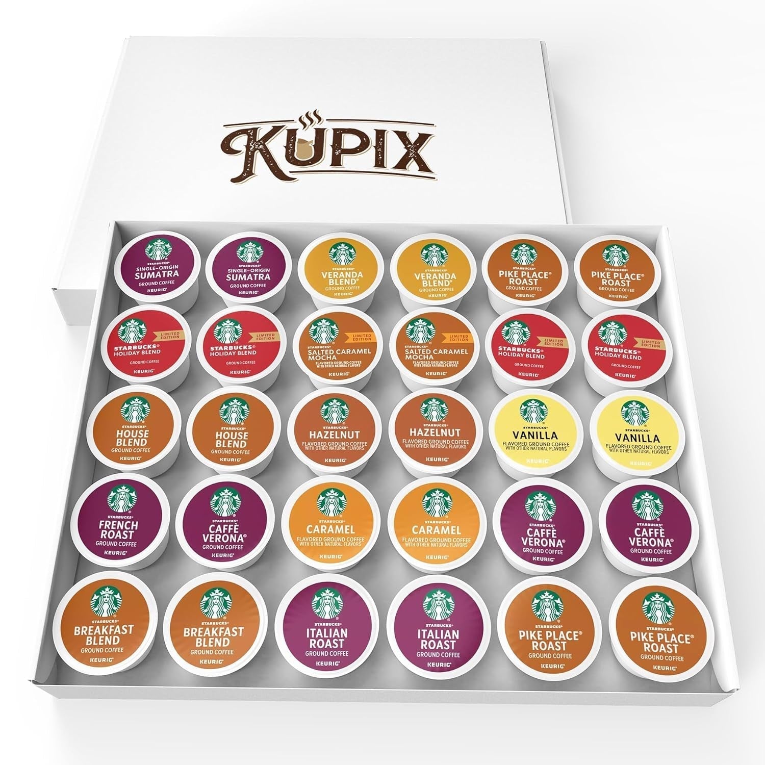 30 Count—Starbucks Variety Pack Sampler K-Cup Coffee Pods—Including Starbucks Blonde, Medium, Dark Roast, Flavored & Holiday Blend Coffee—For Keurig Brewers—1 Box (15 Unique Flavors)