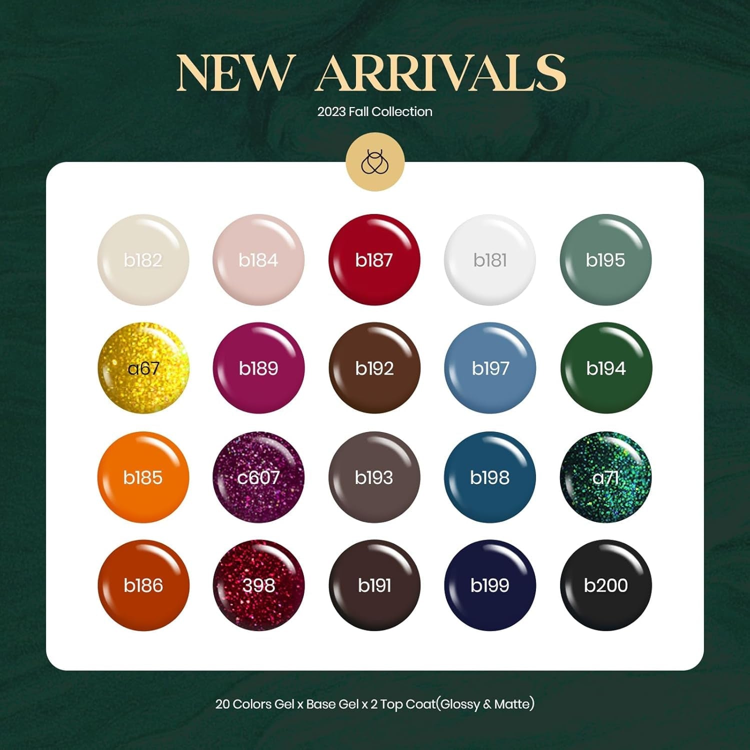 Beetles Gel Nail Polish Set, 23 PCS 20 Colors Gel Nail Polish Kit Green Red Blue Glitter Gold Brown with Base Coat Glossy Matte Top Coat Gel Polish Soak off Uv Valentines Gifts for Women